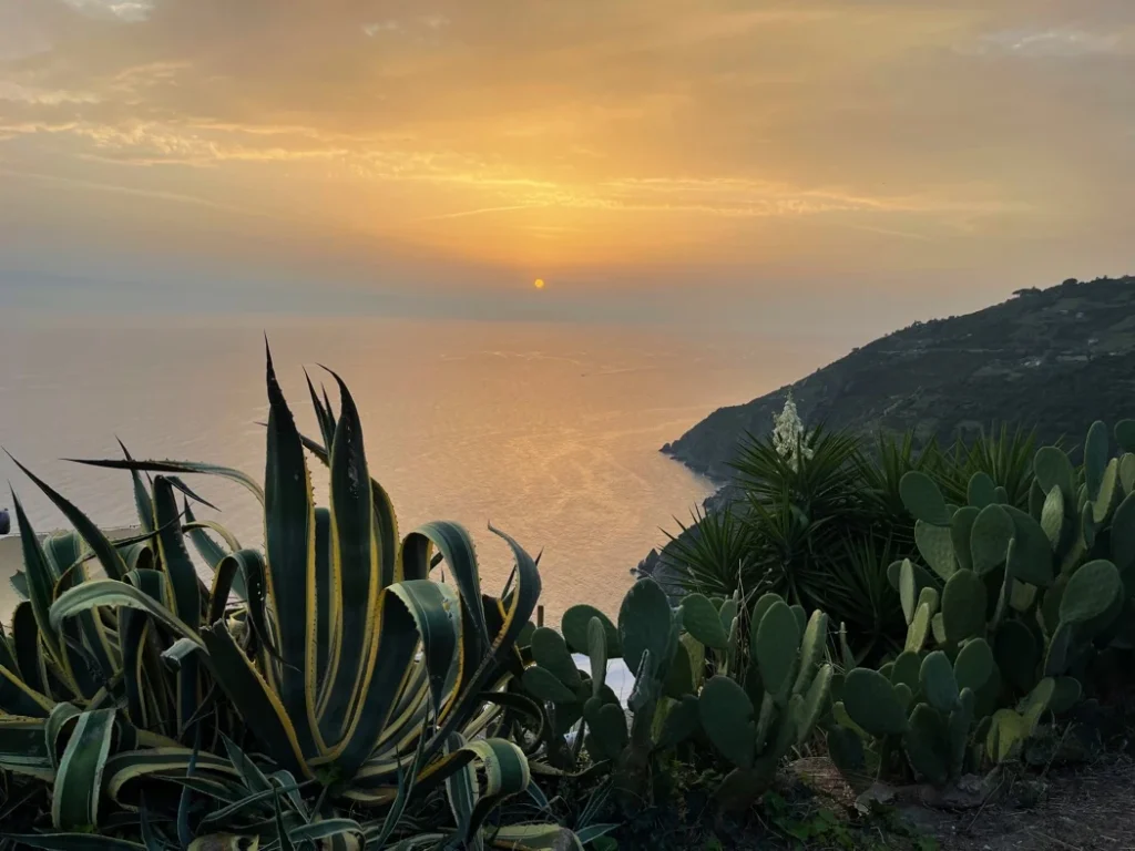 Liguria borgo di campi zonsondergang boven zee