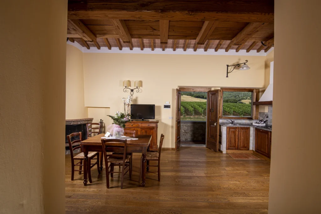 Noord toscane antico fio rosa woonkamer en keuken