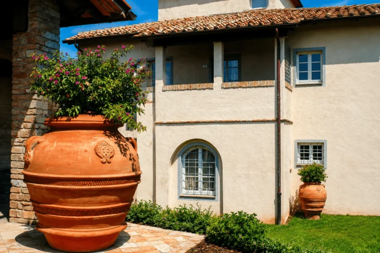 Hartje toscane borgo della meliana landhuis met terracotta bloempot en tuin